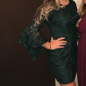 Green lace long sleeve dress
